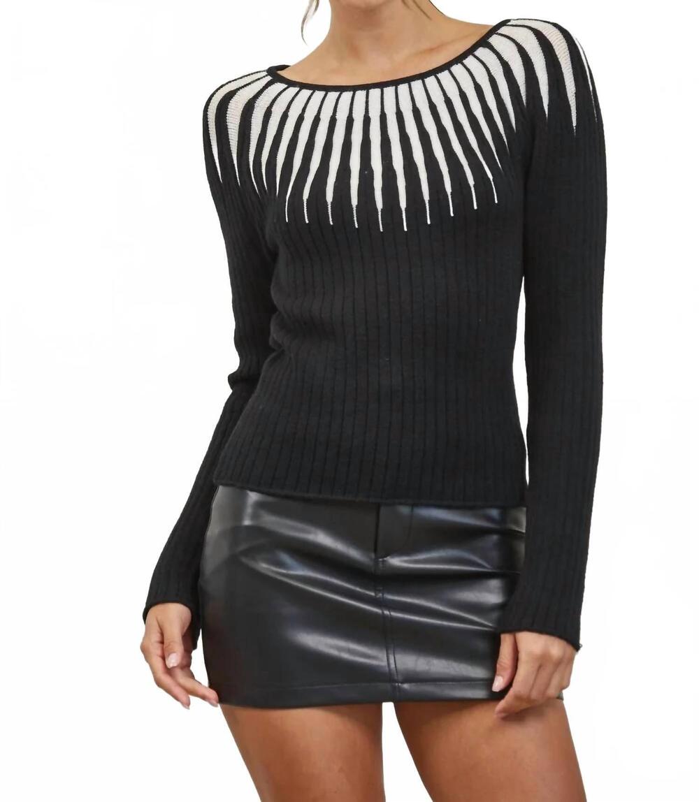 NEW EDIT BY NINE aurora long sleeve sweater in black/ white